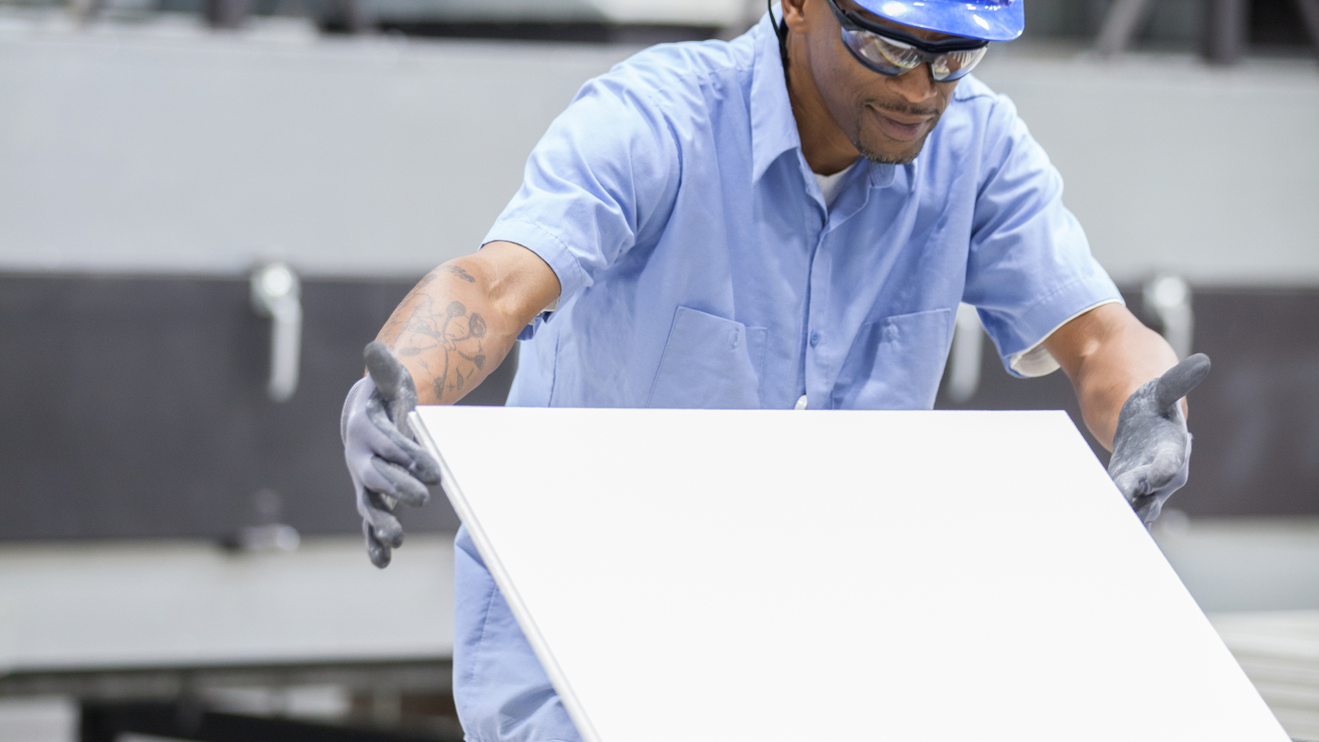 marshall county, mississippi, Mar 4, tile plant, manufacturing, Rockfon, ceiling tile, cartons, worker, tile inspection, production